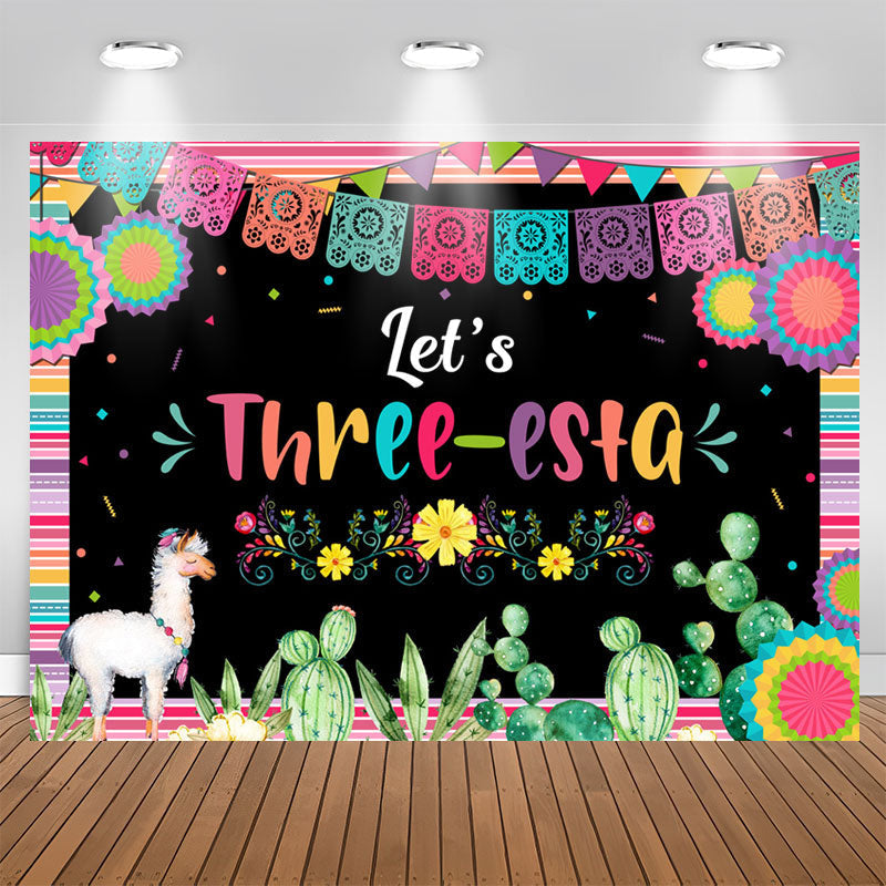 Aperturee - Fiesta Lets Three Kids Colorful 3rd Birthday Backdrop