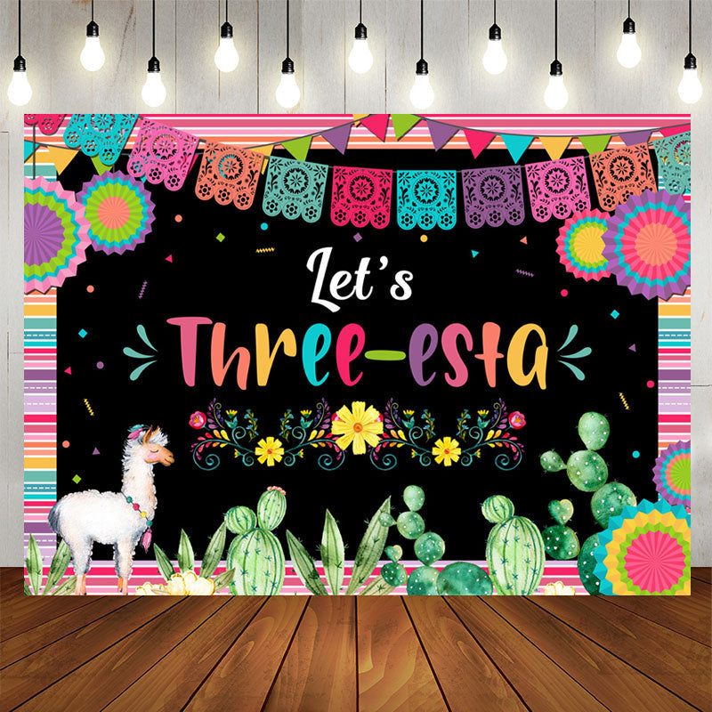 Aperturee - Fiesta Lets Three Kids Colorful 3rd Birthday Backdrop