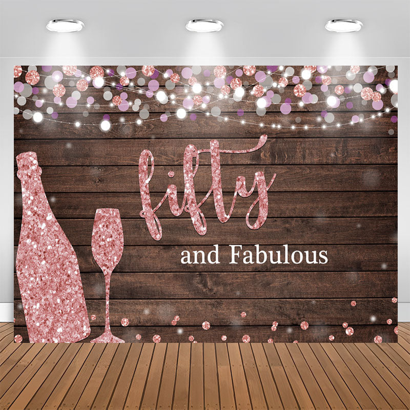 Aperturee - Fifty and Fabulous Wooden Pink Boekh Birthday Backdrop