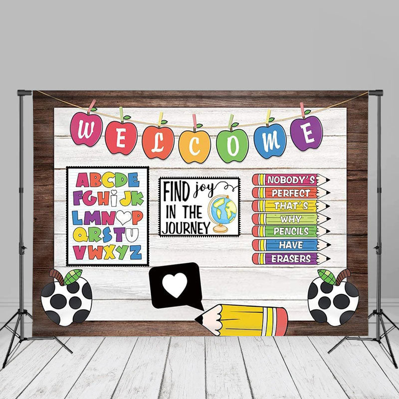 Aperturee - Find Joy Pencil Wooden First Day Kindergarden Backdrop