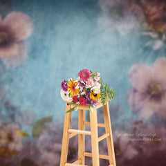 Aperturee - Fine Art Pink Floral Blue Abstract Photo Backdrop