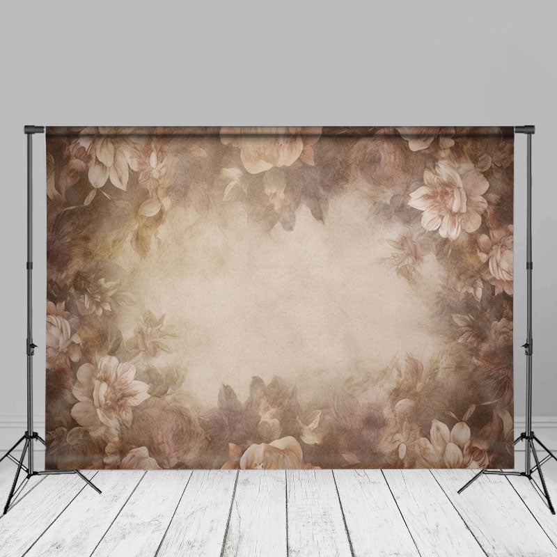 Aperturee - Fine Art Soft Brown Floral Backdrop For Maternity