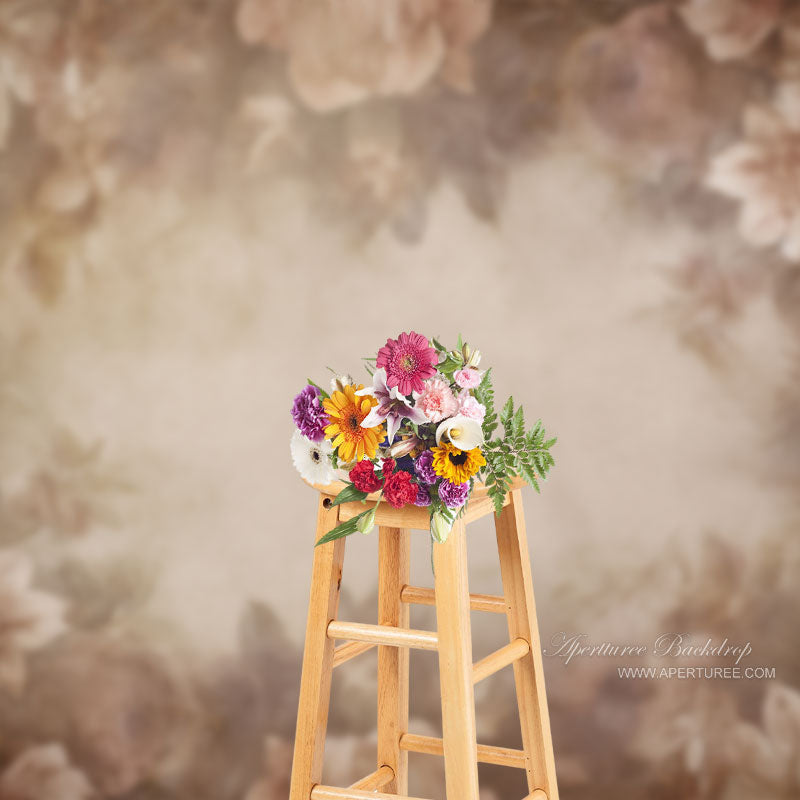 Aperturee - Fine Art Soft Brown Floral Backdrop For Maternity