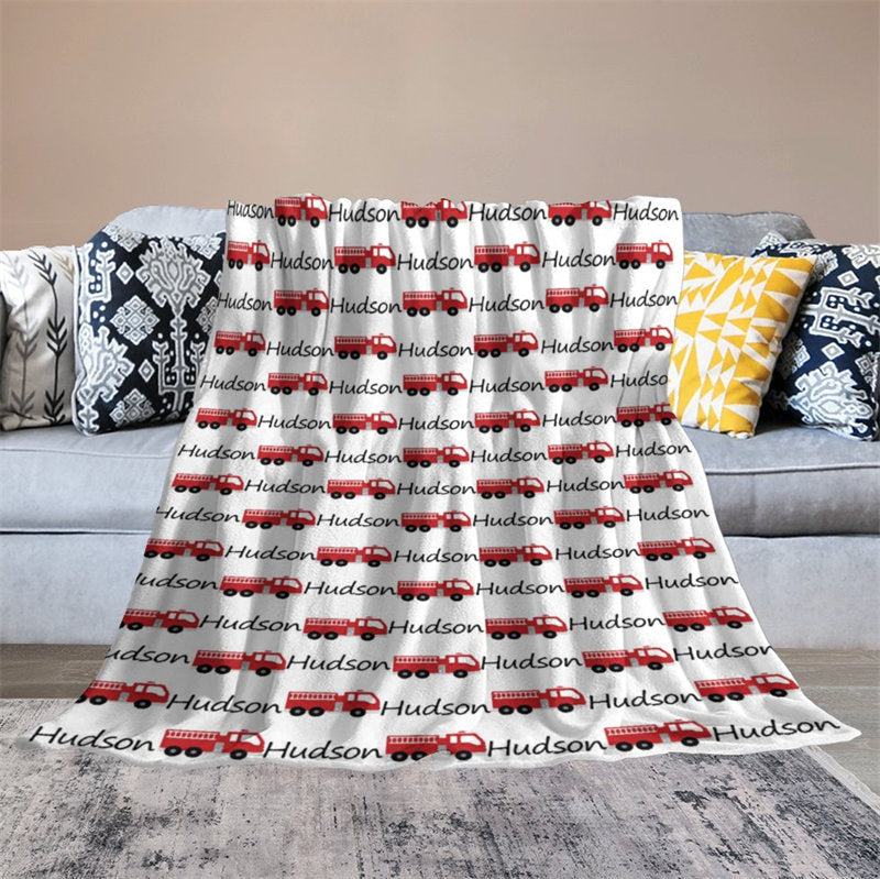 Lofaris Fire Truck Simple Personalized Boys Name Blanket