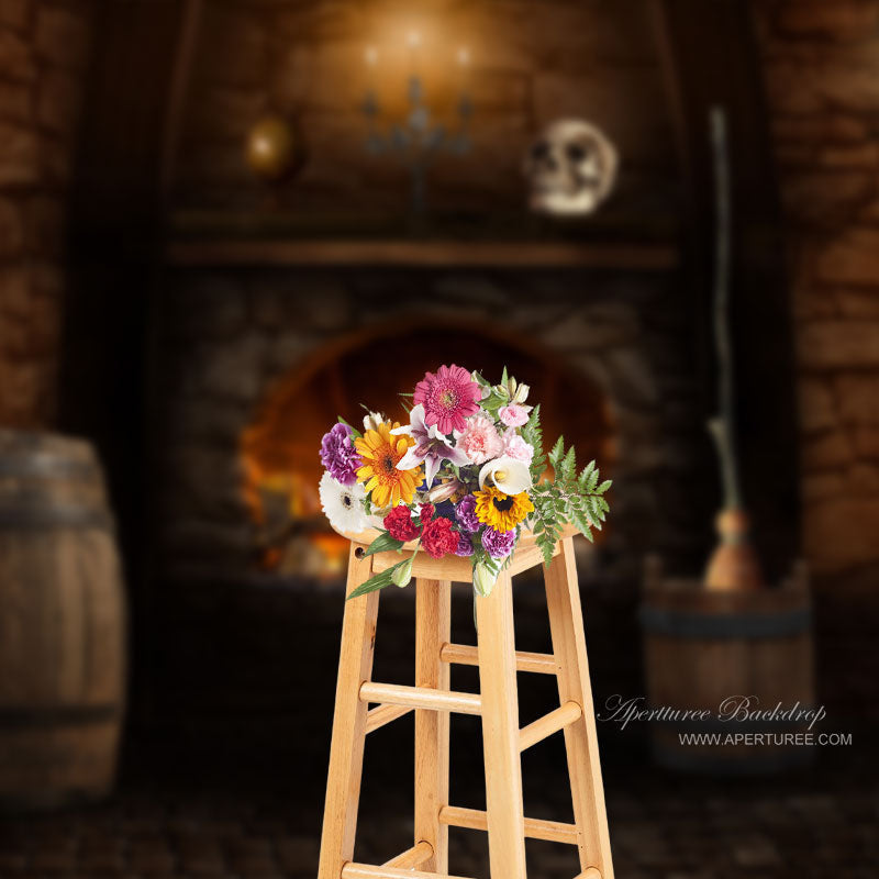 Aperturee - Fireplace and the Skull Scary Halloween Backdrop