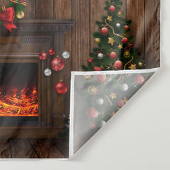 Aperturee - Fireplace Cabin Bow Tie Christmas Wood Backdrop