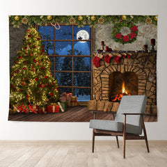 Aperturee - Fireplace Gift Tree Snowin Eve Christmas Backdrop