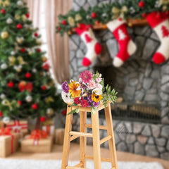 Aperturee - Fireplace Gifts Christmas Tree Photography Backdrop