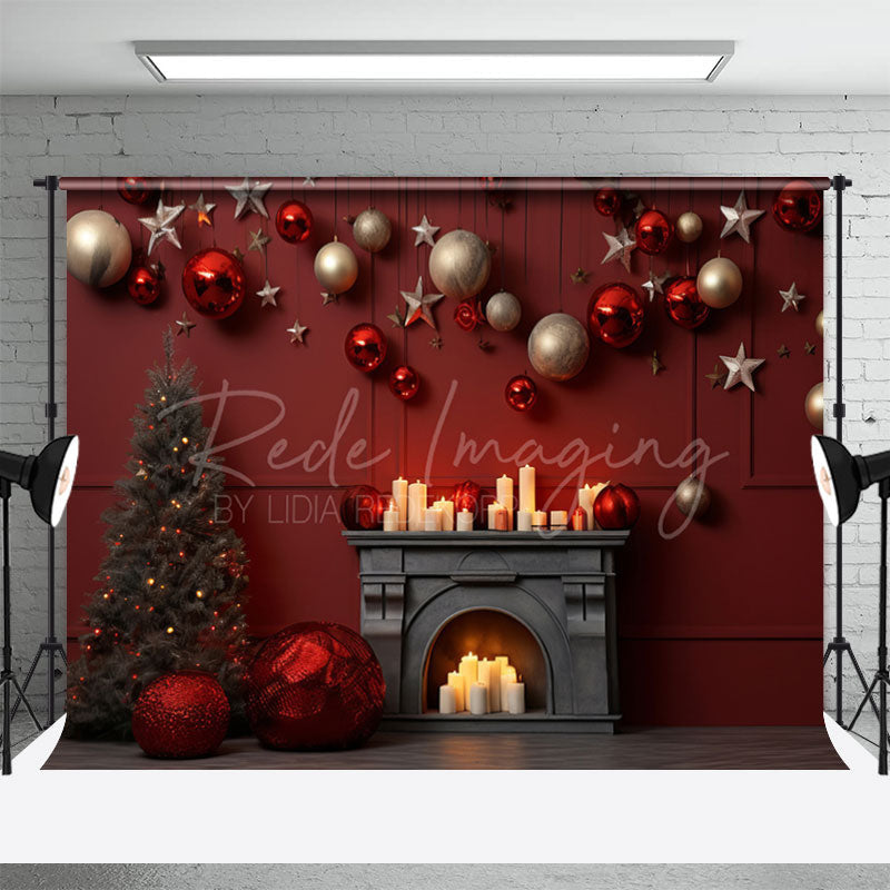 Aperturee - Fireplace Red Wall Christmas Photo Backdrop