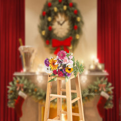 Aperturee - Fireplace Wreath Christmas Photo Sweep Backdrop