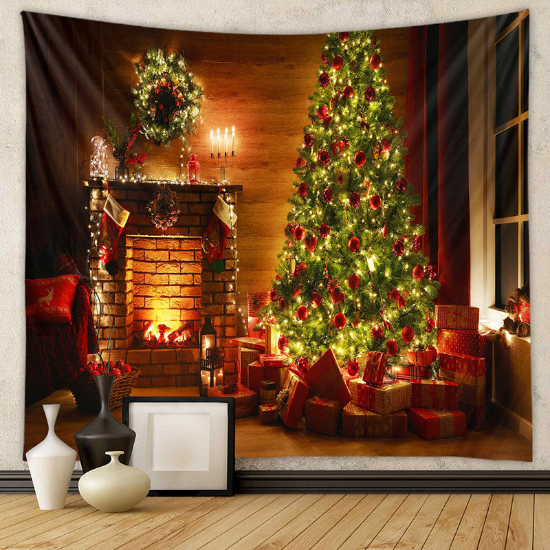 Aperturee - Fireplace Xmas Tree Light Strip Christmas Backdrop