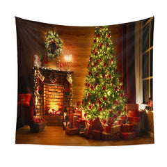 Aperturee - Fireplace Xmas Tree Light Strip Christmas Backdrop