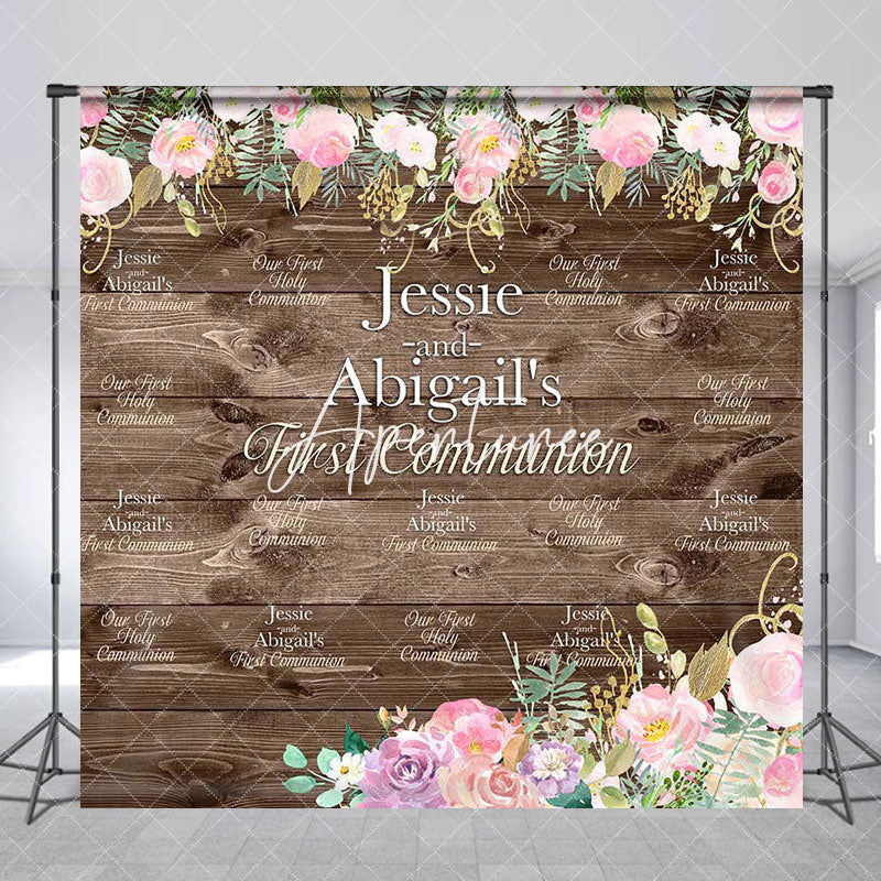 Aperturee - First Communion Floral Wood Custom Baptism Backdrop