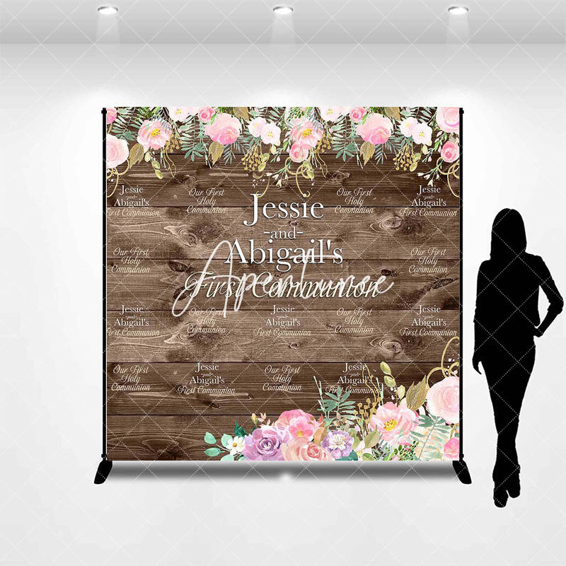 Aperturee - First Communion Floral Wood Custom Baptism Backdrop