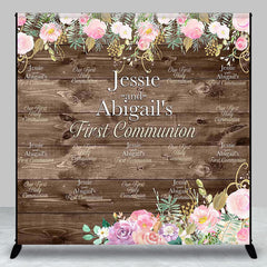 Aperturee - First Communion Floral Wood Custom Baptism Backdrop