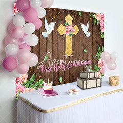 Aperturee - First Communion Floral Wooden Wall Baptism Backdrop