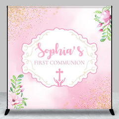 Aperturee - First Communion Pink Floral Custom Baptism Backdrop