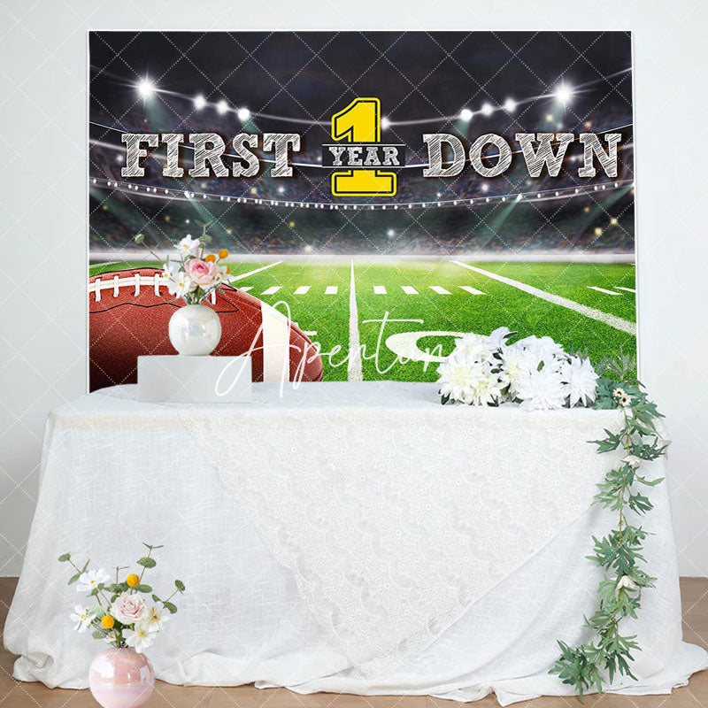 Aperturee - First Down Rugby Field Sport 1st Birthday Backdrop