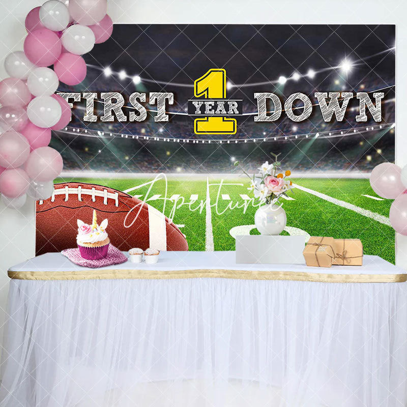 Aperturee - First Down Rugby Field Sport 1st Birthday Backdrop