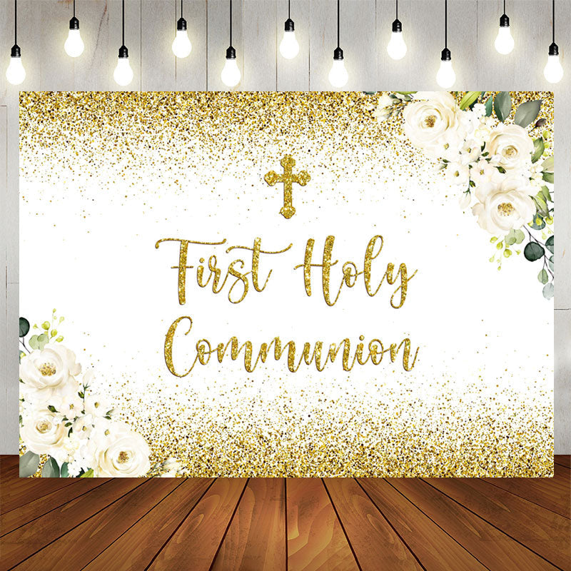 Aperturee - First Holy Communion Golden Bokeh Backdrop for Kids