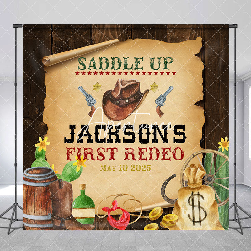 Aperturee - First Redeo Cowboy Wooden Custom Birthday Backdrop