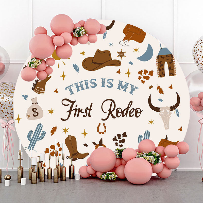 Aperturee First Rodeo Cow Boy 1st Birthday Round Backdrop