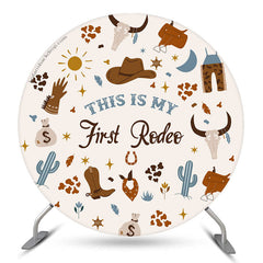 Aperturee First Rodeo Cow Boy 1st Birthday Round Backdrop