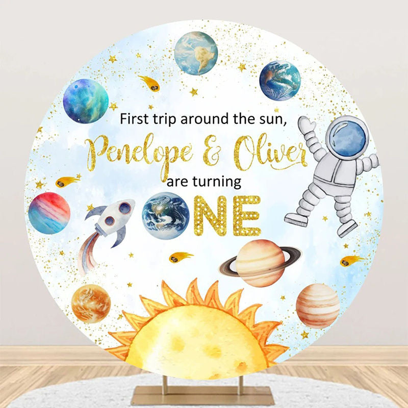 Aperturee - First Trip Pretty Planet Round 1st Birthday Backdrop