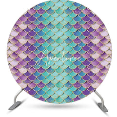 Aperturee - Fish Scales Gradient Mermaid Round Birthday Backdrop