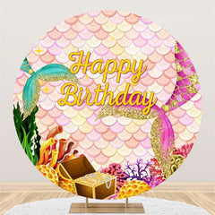 Aperturee - Fish Scales Treasure Mermaid Round Birthday Backdrop