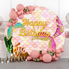 Aperturee - Fish Scales Treasure Mermaid Round Birthday Backdrop