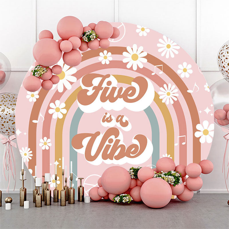 Aperturee Five Is A Vibe Floral 5th Birthday Round Backdrop