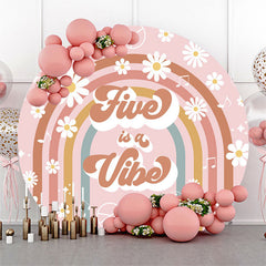 Aperturee Five Is A Vibe Floral 5th Birthday Round Backdrop