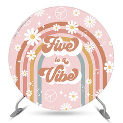 Aperturee Five Is A Vibe Floral 5th Birthday Round Backdrop