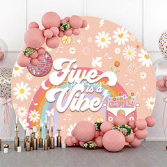 Aperturee - Five Is A Vibe Groovy Floral Round Birthday Backdrop