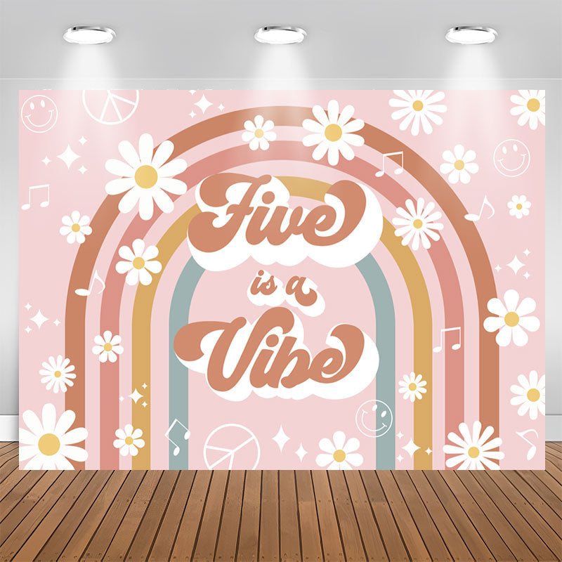 Aperturee - Five Is A Vibe Rainbow Floral 5th Birthday Backdrop