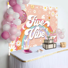 Aperturee - Five Is Vibe Groovy Daisy Car 5th Birthday Backdrop