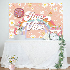 Aperturee - Five Is Vibe Groovy Daisy Car 5th Birthday Backdrop