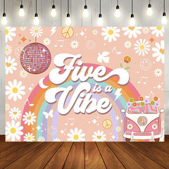 Aperturee - Five Is Vibe Groovy Daisy Car 5th Birthday Backdrop