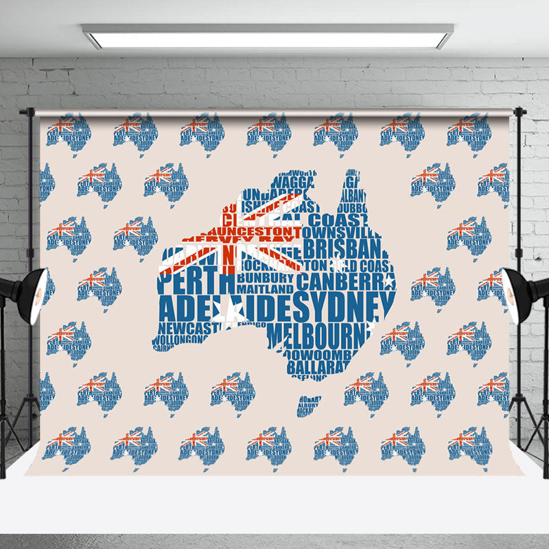 Aperturee - Flag Map Tiles Happy Australia Day Party Backdrop