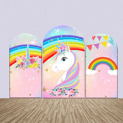 Aperturee - Flag Rainbow Floral Unicorn Stars Arch Backdrop Kit