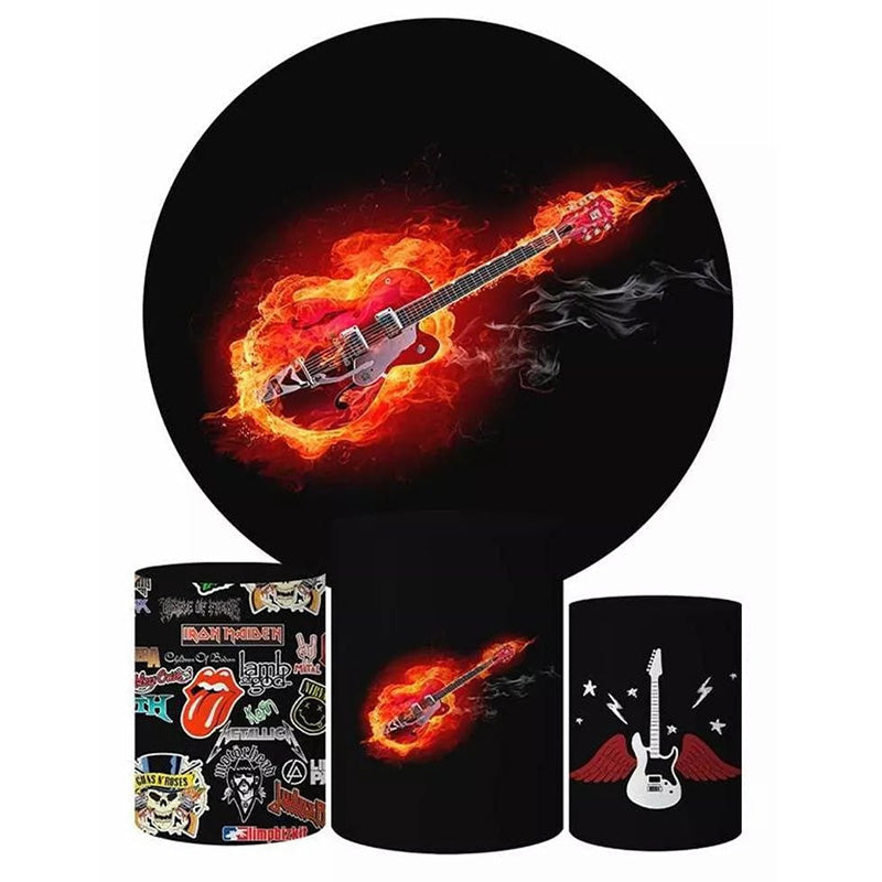 Aperturee Flaming Guitar Music Rock Party Round Backdrop Kit