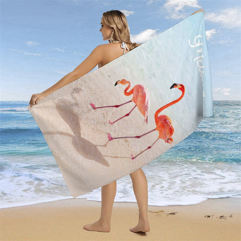 Aperturee - Flamingos Clear Sea Sand Holiday Custom Beach Towel