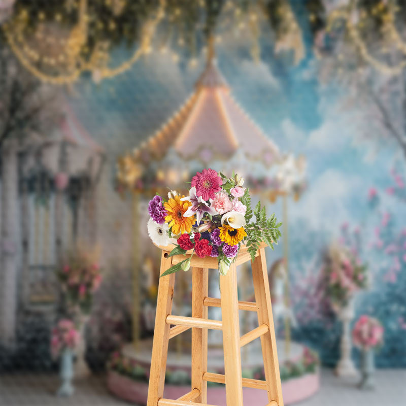 Aperturee - Floarl Light Merry Go Round Cake Smash Photo Backdrop