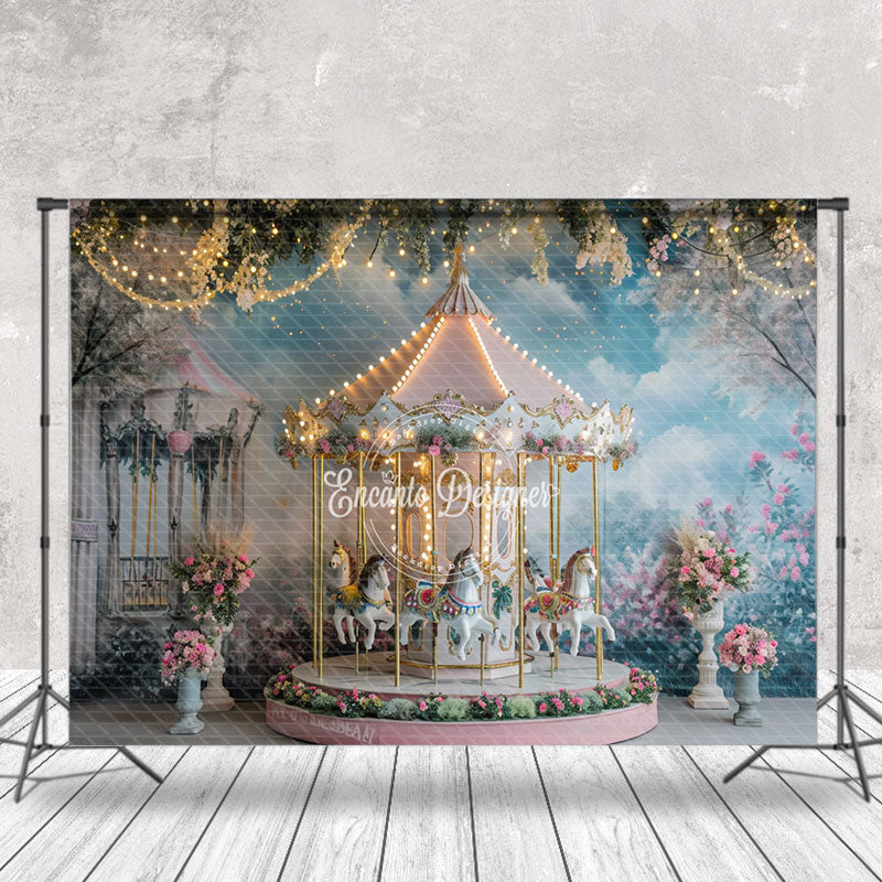 Aperturee - Floarl Light Merry Go Round Cake Smash Photo Backdrop