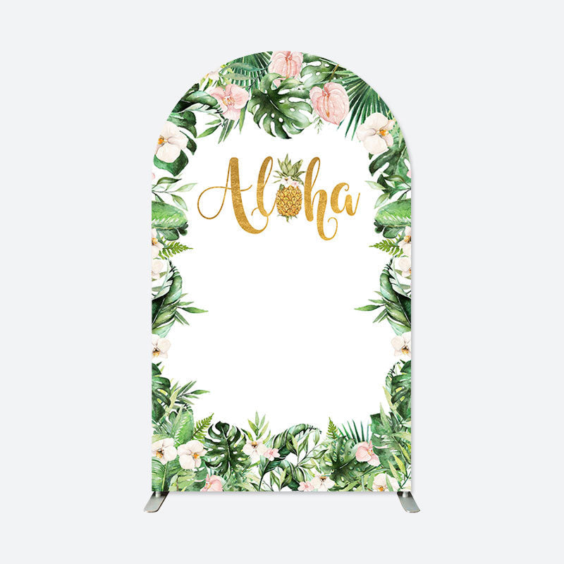 Aperturee - Floral Aloha Summer Party Double Sided Arch Backdrop