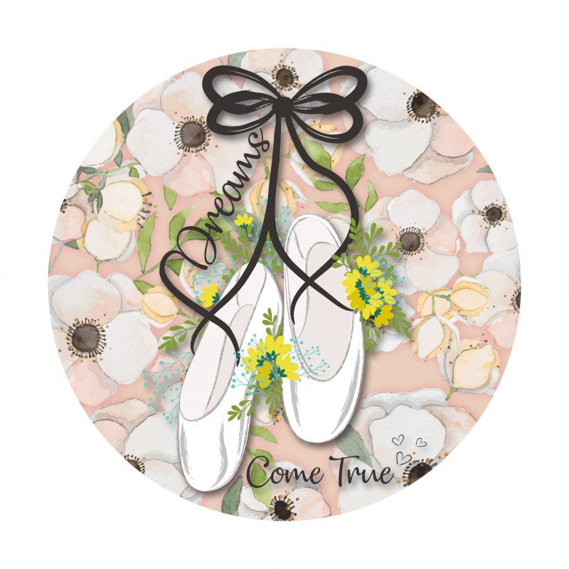 Aperturee - Floral And Dancing Shoes Round Birthday Backdrop