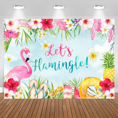 Aperturee - Floral And Flamingo Lets Hamingle Birthday Backdrop