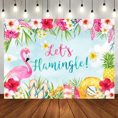 Aperturee - Floral And Flamingo Lets Hamingle Birthday Backdrop