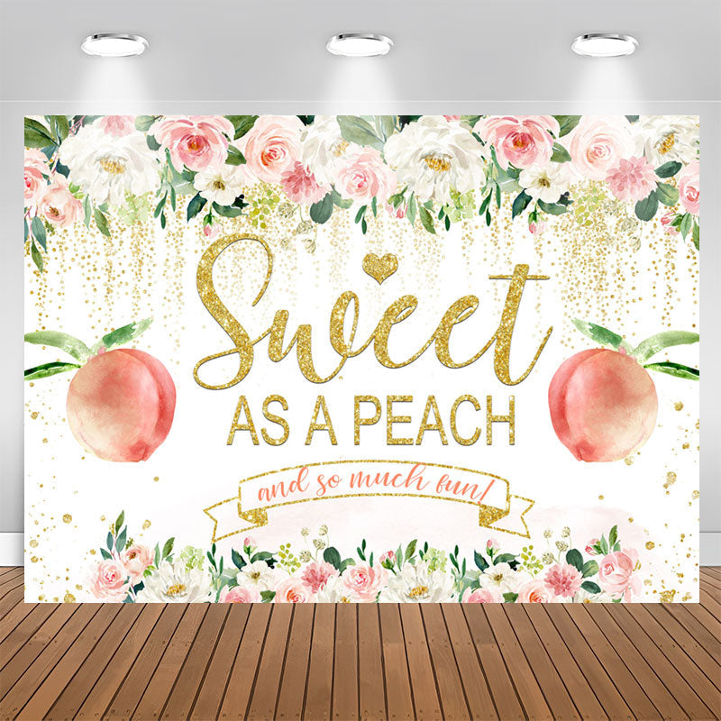 Aperturee - Floral And Glitter Sweet Peach Baby Shower Backdrop